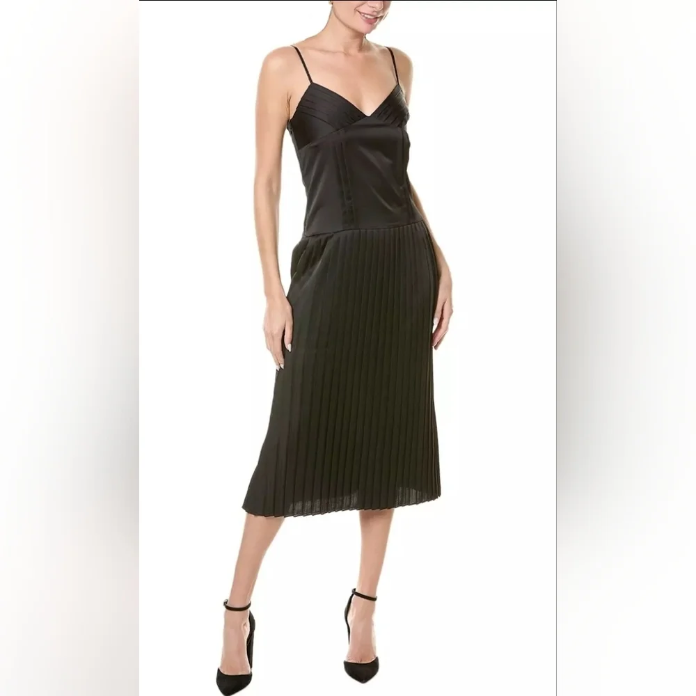 Rebecca Taylor Satin Pleated Slip Dress Black Size 8